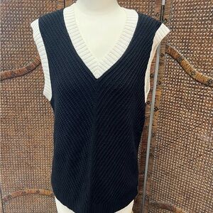 Talbots sweater vest pullover black white large